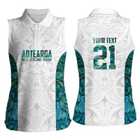 Custom New Zealand Aotearoa Women Sleeveless Polo Shirt Green Maori Paua Shell Indigenous - Polynesian Pride