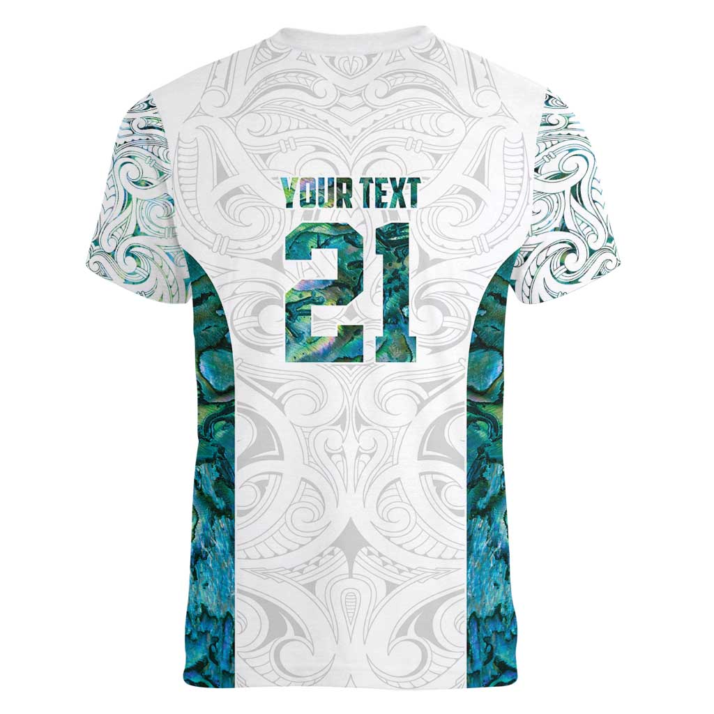 Custom New Zealand Aotearoa Women V-Neck T-Shirt Green Maori Paua Shell Indigenous - Polynesian Pride