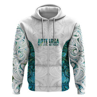 Custom New Zealand Aotearoa Zip Hoodie Green Maori Paua Shell Indigenous - Polynesian Pride