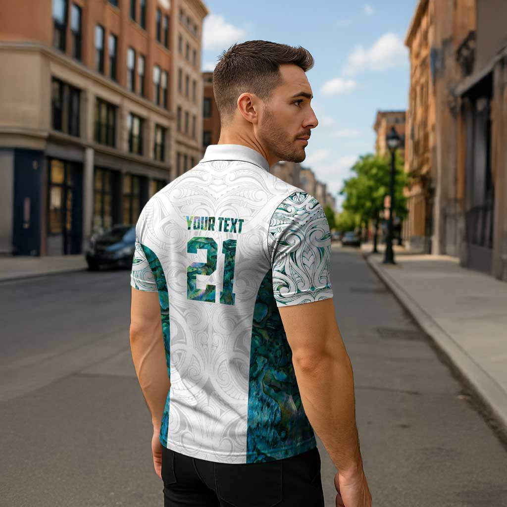 Custom New Zealand Aotearoa Zipper Polo Shirt Green Maori Paua Shell Indigenous - Polynesian Pride