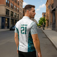 Custom New Zealand Aotearoa Zipper Polo Shirt Green Maori Paua Shell Indigenous - Polynesian Pride