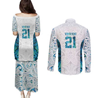 Custom New Zealand Aotearoa Couples Matching Puletasi and Long Sleeve Button Shirt Maori Paua Shell Indigenous LT9 - Polynesian Pride