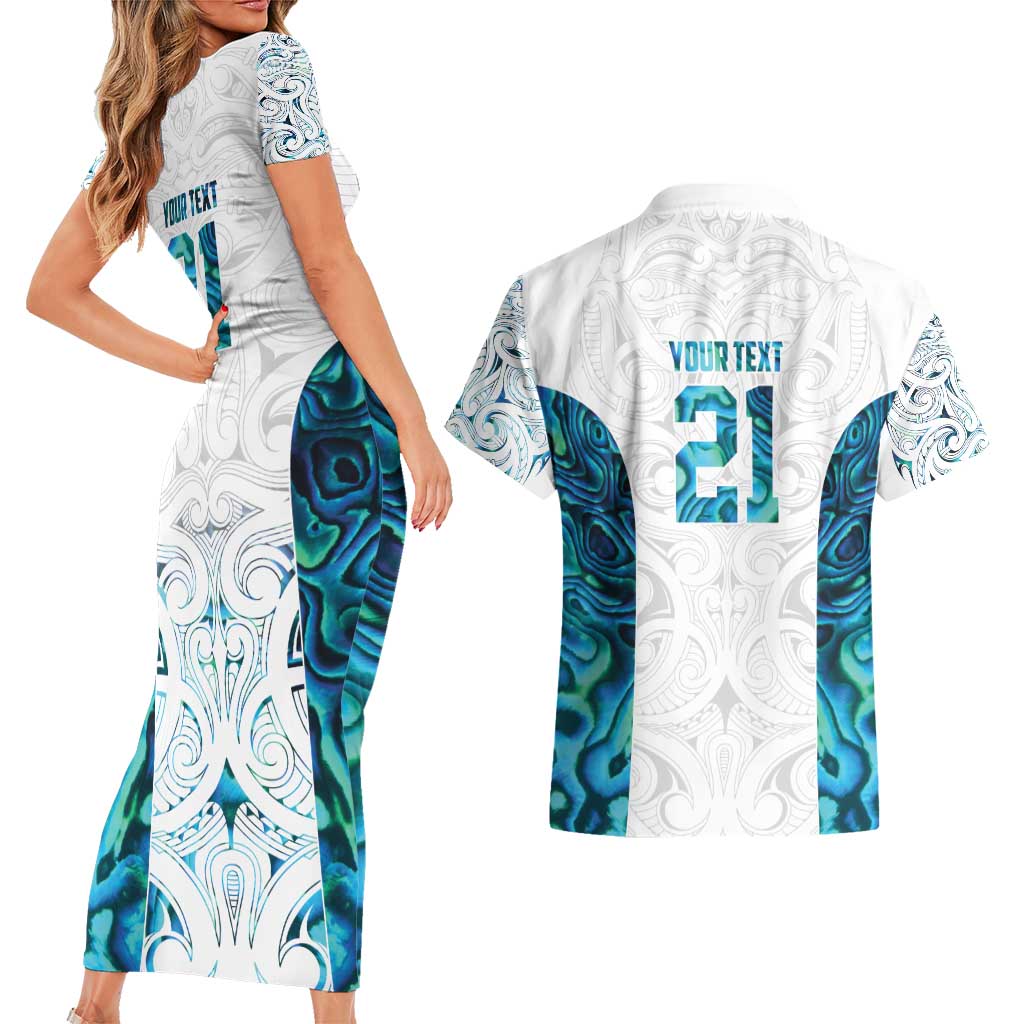 Custom New Zealand Aotearoa Couples Matching Short Sleeve Bodycon Dress and Hawaiian Shirt Maori Paua Shell Indigenous - Polynesian Pride
