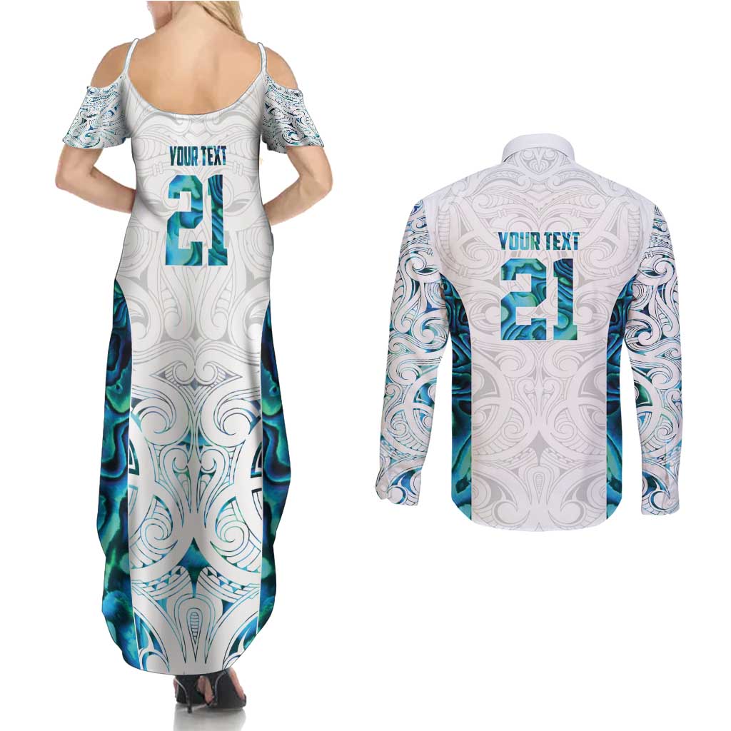 Custom New Zealand Aotearoa Couples Matching Summer Maxi Dress and Long Sleeve Button Shirt Maori Paua Shell Indigenous LT9 - Polynesian Pride