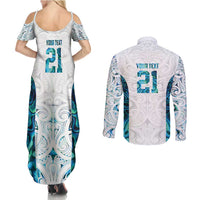 Custom New Zealand Aotearoa Couples Matching Summer Maxi Dress and Long Sleeve Button Shirt Maori Paua Shell Indigenous LT9 - Polynesian Pride