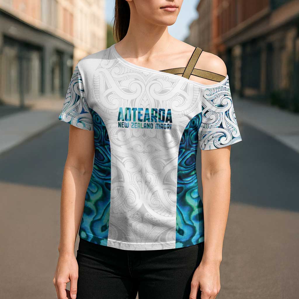 Custom New Zealand Aotearoa Cross Shoulder Shirt Maori Paua Shell Indigenous LT9 - Polynesian Pride