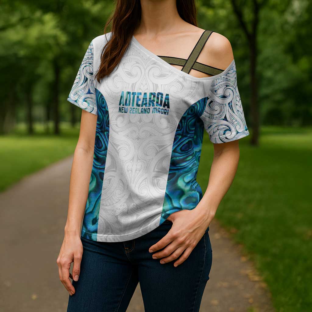 Custom New Zealand Aotearoa Cross Shoulder Shirt Maori Paua Shell Indigenous LT9 - Polynesian Pride