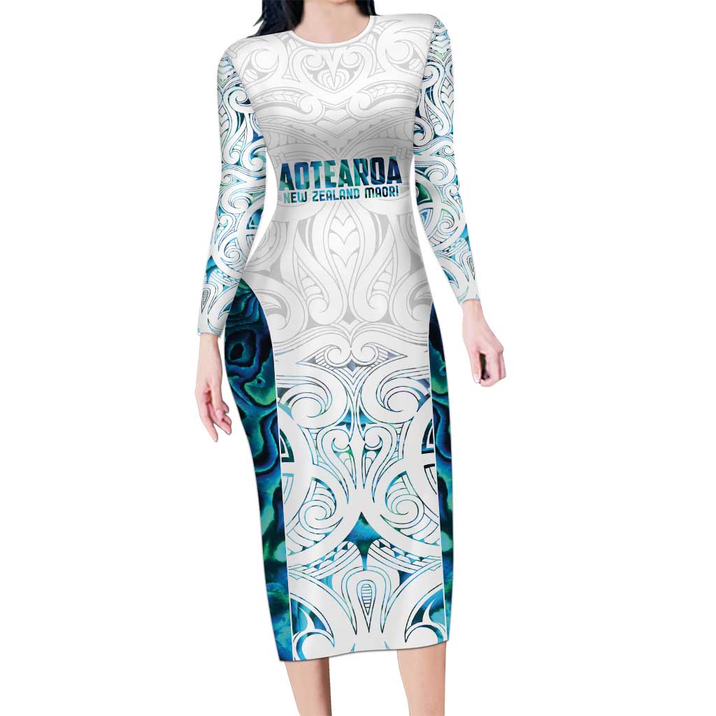 Custom New Zealand Aotearoa Family Matching Long Sleeve Bodycon Dress and Hawaiian Shirt Maori Paua Shell Indigenous - Polynesian Pride