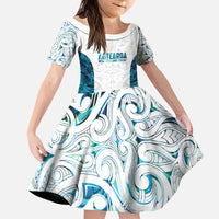 Custom New Zealand Aotearoa Kid Short Sleeve Dress Maori Paua Shell Indigenous - Polynesian Pride