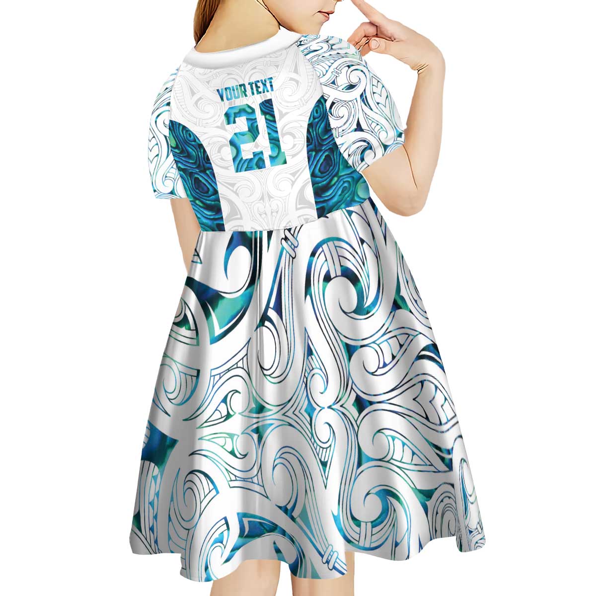 Custom New Zealand Aotearoa Kid Short Sleeve Dress Maori Paua Shell Indigenous - Polynesian Pride