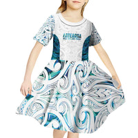 Custom New Zealand Aotearoa Kid Short Sleeve Dress Maori Paua Shell Indigenous - Polynesian Pride