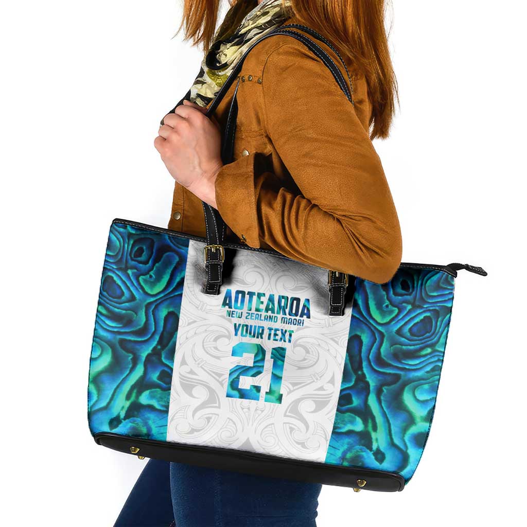 Custom New Zealand Aotearoa Leather Tote Bag Maori Paua Shell Indigenous - Polynesian Pride