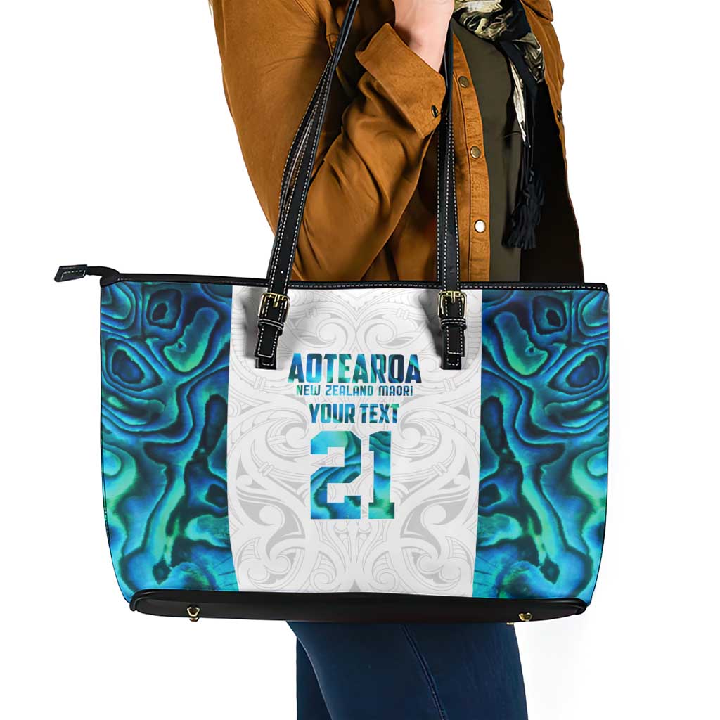 Custom New Zealand Aotearoa Leather Tote Bag Maori Paua Shell Indigenous - Polynesian Pride
