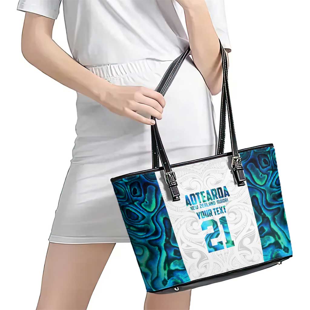 Custom New Zealand Aotearoa Leather Tote Bag Maori Paua Shell Indigenous - Polynesian Pride