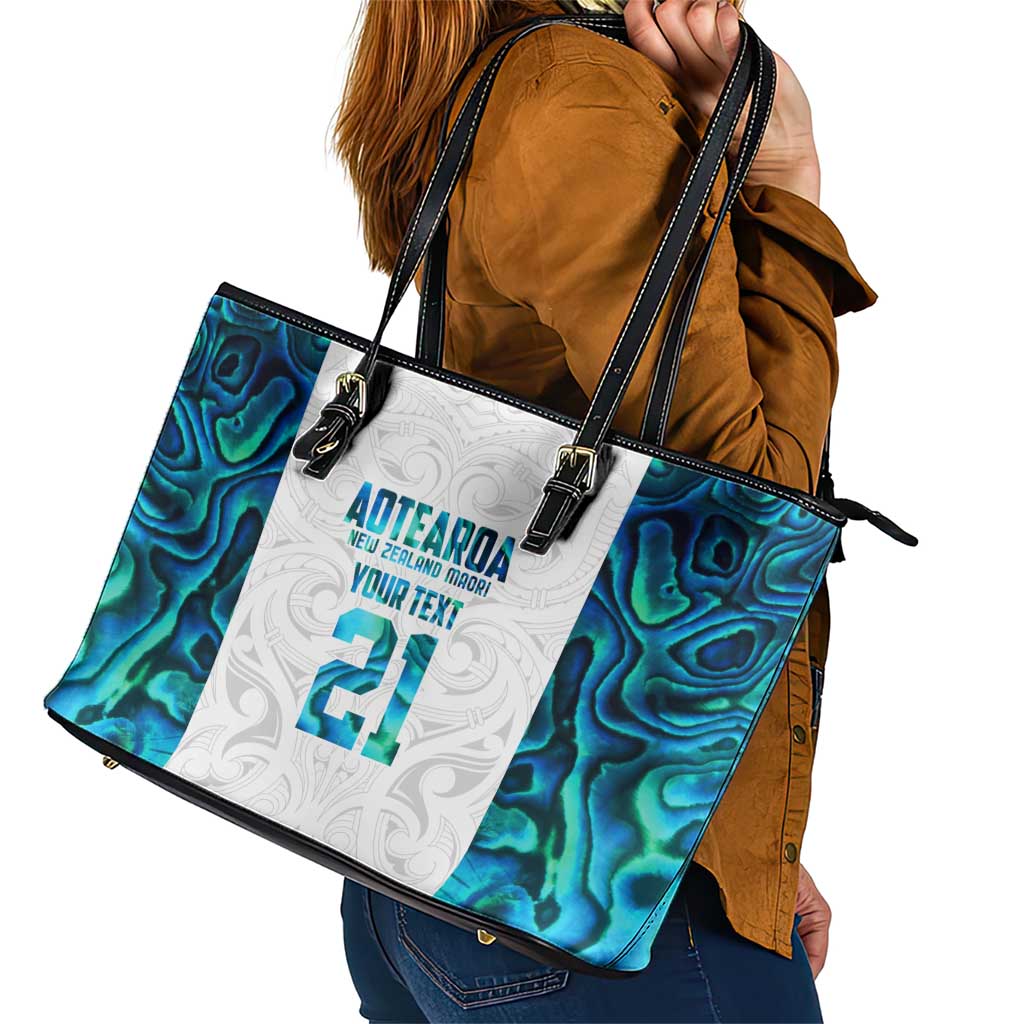 Custom New Zealand Aotearoa Leather Tote Bag Maori Paua Shell Indigenous - Polynesian Pride