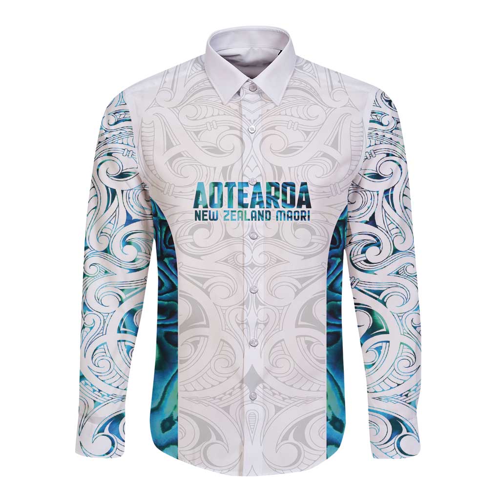 Custom New Zealand Aotearoa Long Sleeve Button Shirt Maori Paua Shell Indigenous LT9 Unisex Blue - Polynesian Pride