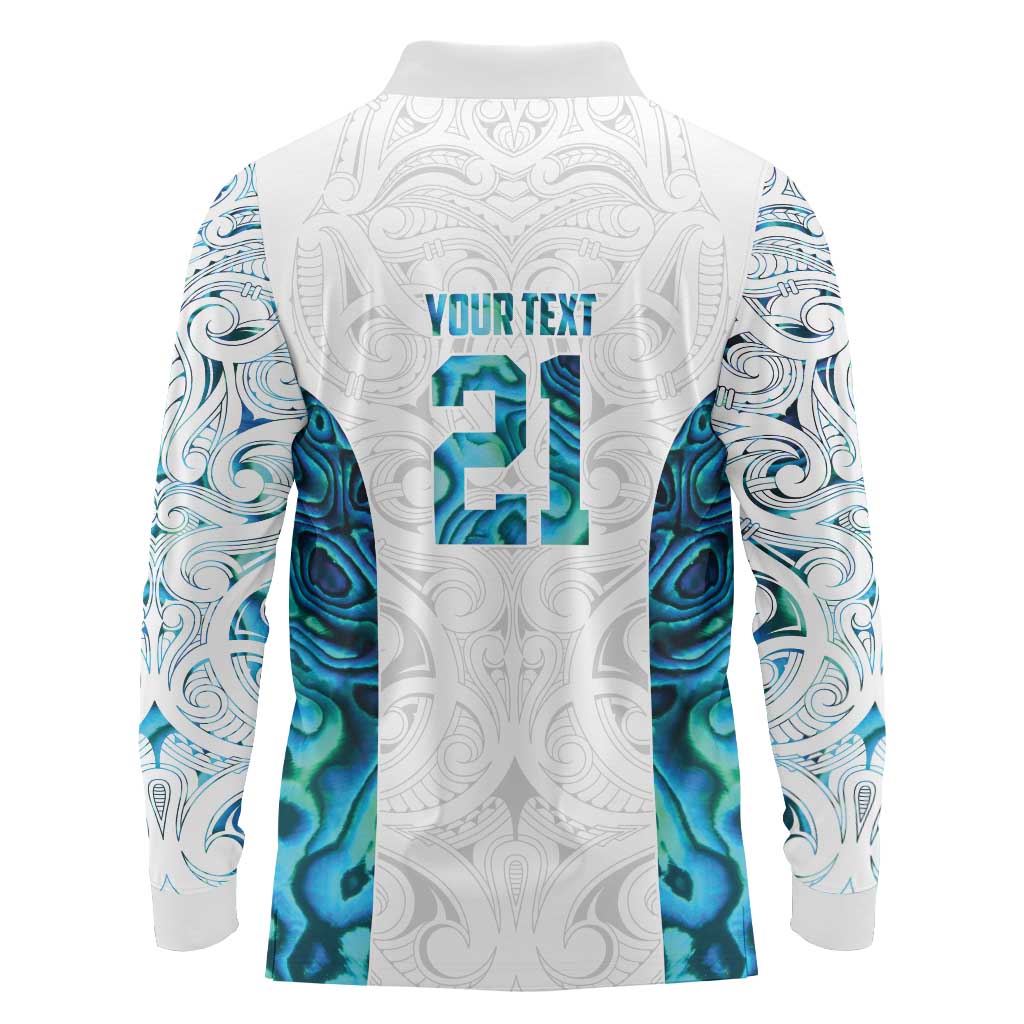 Custom New Zealand Aotearoa Long Sleeve Polo Shirt Maori Paua Shell Indigenous - Polynesian Pride