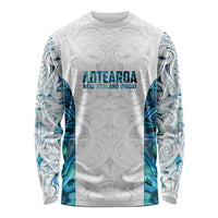 Custom New Zealand Aotearoa Long Sleeve Shirt Maori Paua Shell Indigenous LT9 Unisex Blue - Polynesian Pride