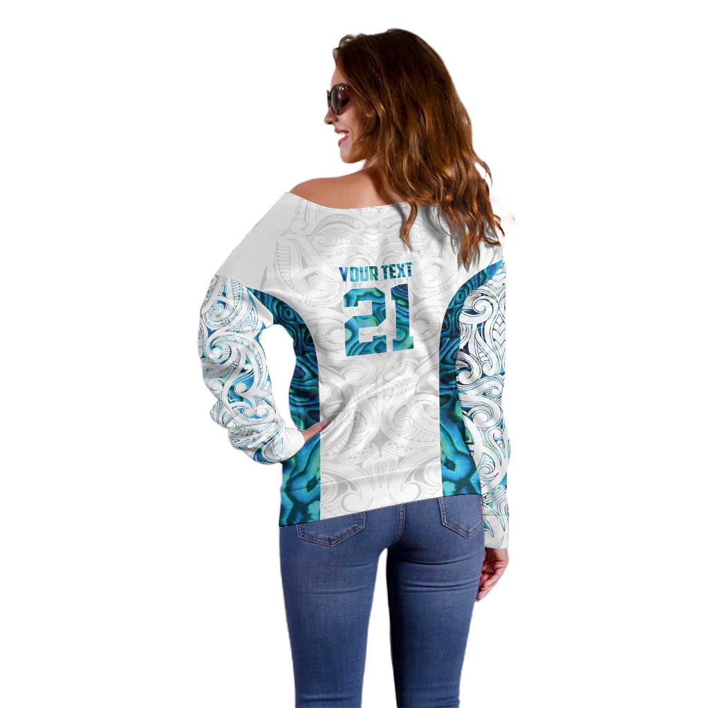 Custom New Zealand Aotearoa Off Shoulder Sweater Maori Paua Shell Indigenous - Polynesian Pride