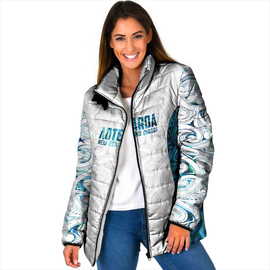 Custom New Zealand Aotearoa Padded Jacket Maori Paua Shell Indigenous LT9 Women Blue - Polynesian Pride