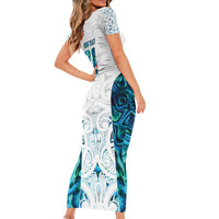 Custom New Zealand Aotearoa Short Sleeve Bodycon Dress Maori Paua Shell Indigenous - Polynesian Pride