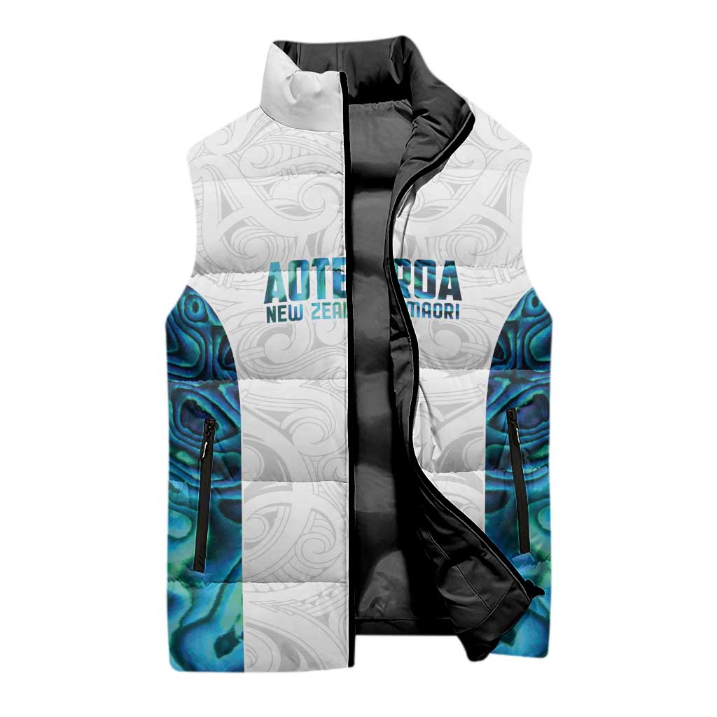 Custom New Zealand Aotearoa Sleeveless Puffer Jacket Maori Paua Shell Indigenous LT9 - Polynesian Pride