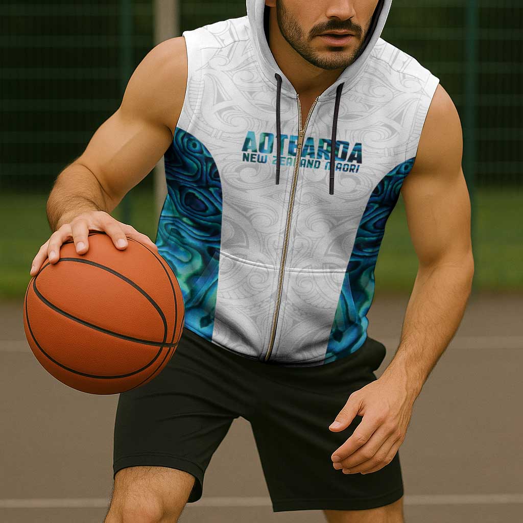 Custom New Zealand Aotearoa Sleeveless Zip Hoodie Maori Paua Shell Indigenous - Polynesian Pride