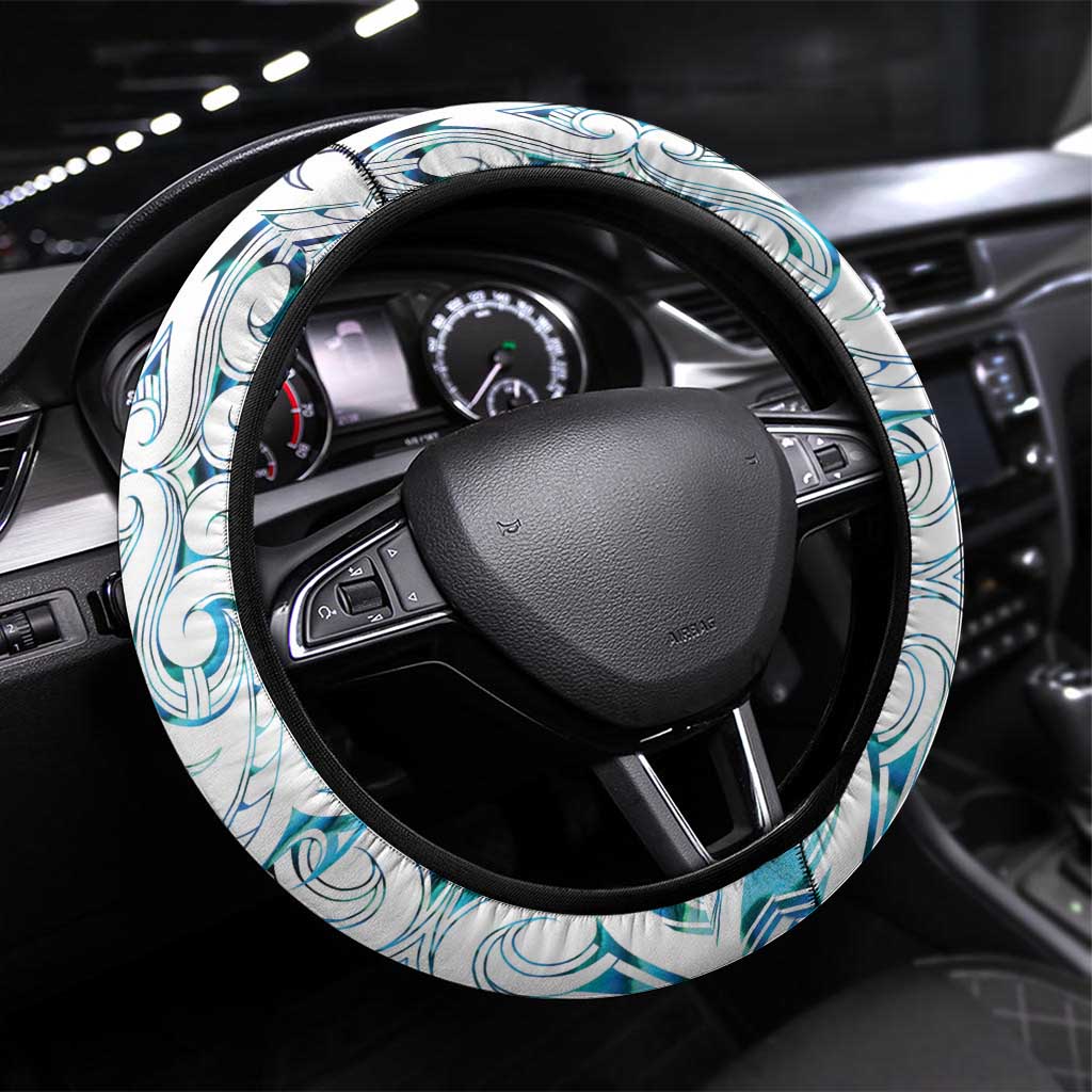 New Zealand Aotearoa Steering Wheel Cover Maori Paua Shell Indigenous LT9 Universal Fit Blue - Polynesian Pride