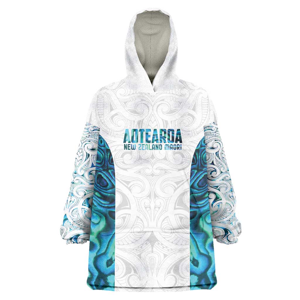 Custom New Zealand Aotearoa Wearable Blanket Hoodie Maori Paua Shell Indigenous LT9 One Size Blue - Polynesian Pride