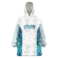 Custom New Zealand Aotearoa Wearable Blanket Hoodie Maori Paua Shell Indigenous LT9 One Size Blue - Polynesian Pride