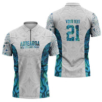 Custom New Zealand Aotearoa Zipper Polo Shirt Maori Paua Shell Indigenous - Polynesian Pride