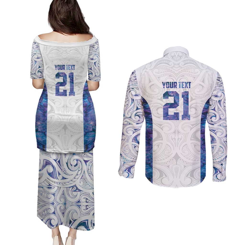 Custom New Zealand Aotearoa Couples Matching Puletasi and Long Sleeve Button Shirt Purple Maori Paua Shell Indigenous LT9 - Polynesian Pride