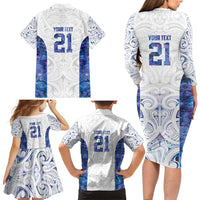 Custom New Zealand Aotearoa Family Matching Long Sleeve Bodycon Dress and Hawaiian Shirt Purple Maori Paua Shell Indigenous - Polynesian Pride
