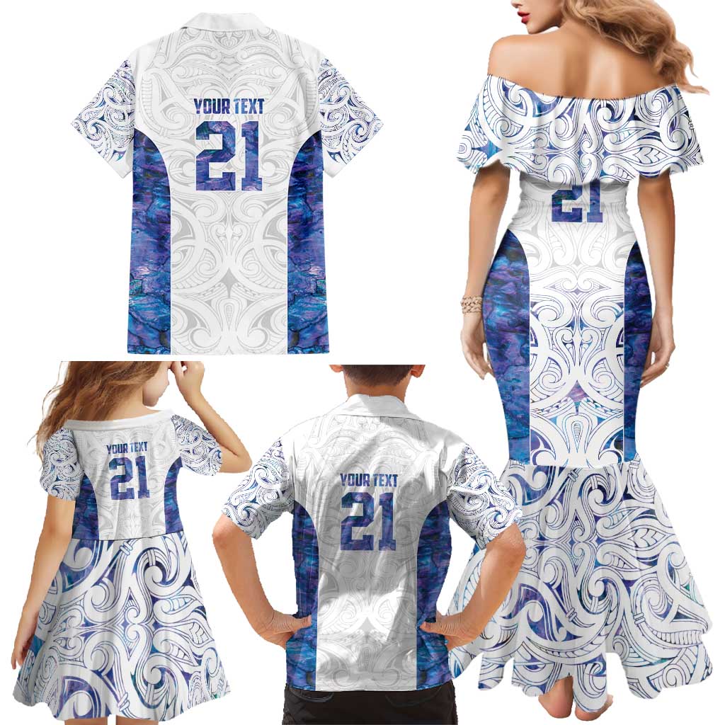 Custom New Zealand Aotearoa Family Matching Mermaid Dress and Hawaiian Shirt Purple Maori Paua Shell Indigenous - Polynesian Pride