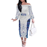 Custom New Zealand Aotearoa Family Matching Off The Shoulder Long Sleeve Dress and Hawaiian Shirt Purple Maori Paua Shell Indigenous - Polynesian Pride