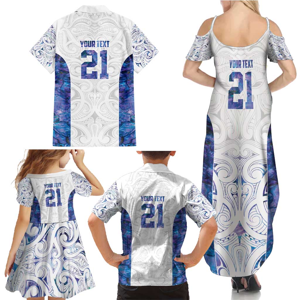 Custom New Zealand Aotearoa Family Matching Summer Maxi Dress and Hawaiian Shirt Purple Maori Paua Shell Indigenous - Polynesian Pride