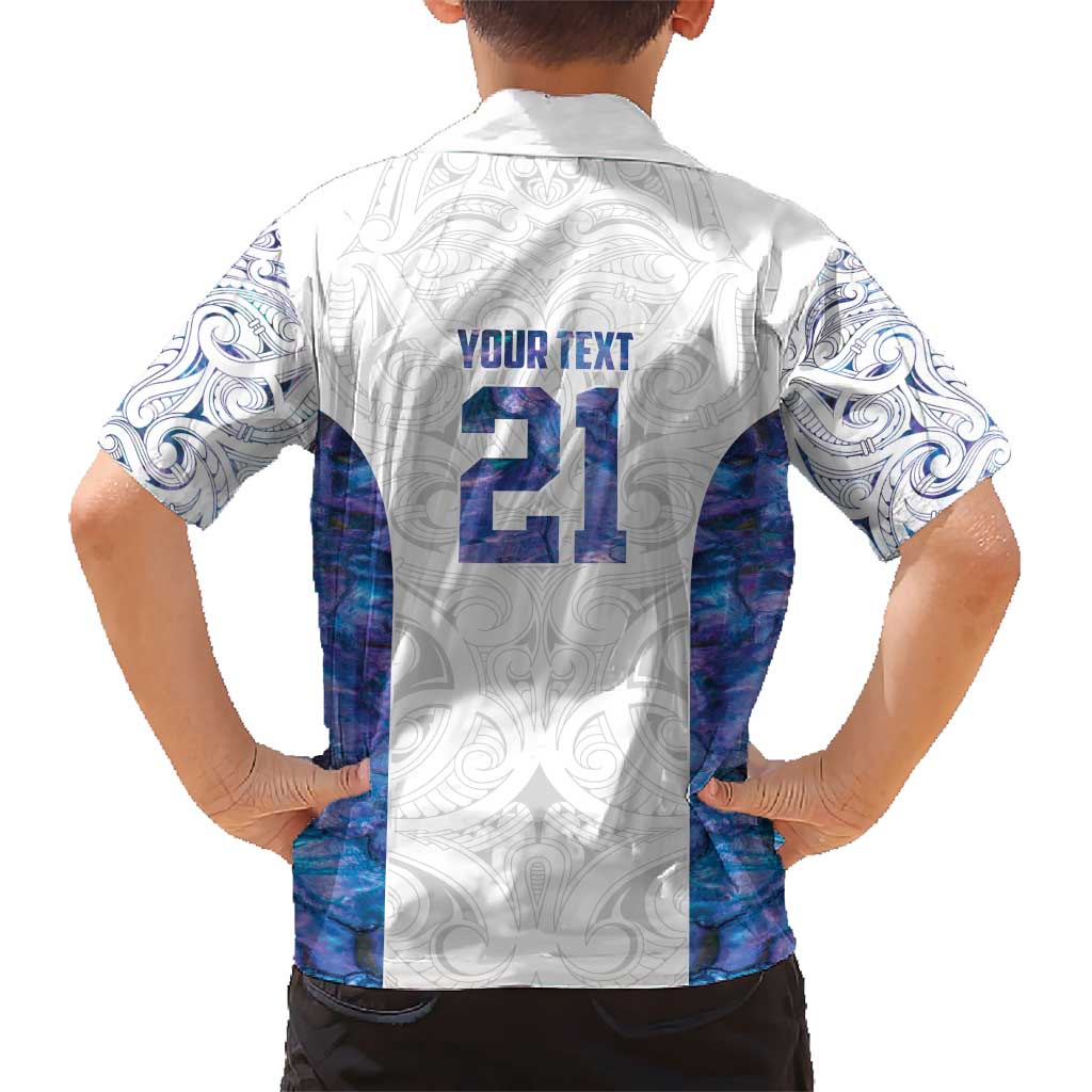 Custom New Zealand Aotearoa Kid Hawaiian Shirt Purple Maori Paua Shell Indigenous - Polynesian Pride