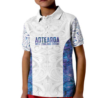 Custom New Zealand Aotearoa Kid Polo Shirt Purple Maori Paua Shell Indigenous - Polynesian Pride