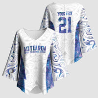 Custom New Zealand Aotearoa Kimono Sleeve Blouse Purple Maori Paua Shell Indigenous - Polynesian Pride