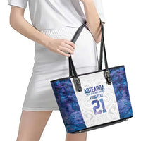 Custom New Zealand Aotearoa Leather Tote Bag Purple Maori Paua Shell Indigenous - Polynesian Pride