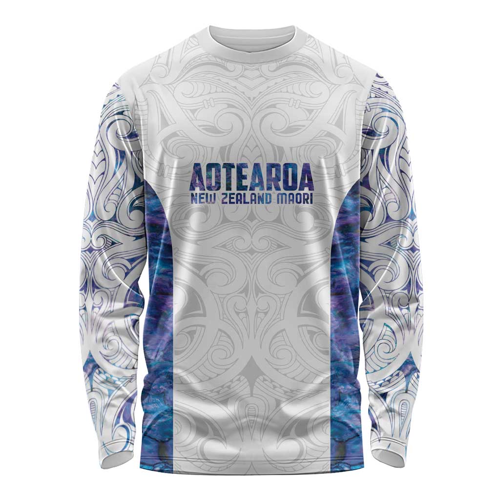 Custom New Zealand Aotearoa Long Sleeve Shirt Purple Maori Paua Shell Indigenous LT9 Unisex Purple - Polynesian Pride