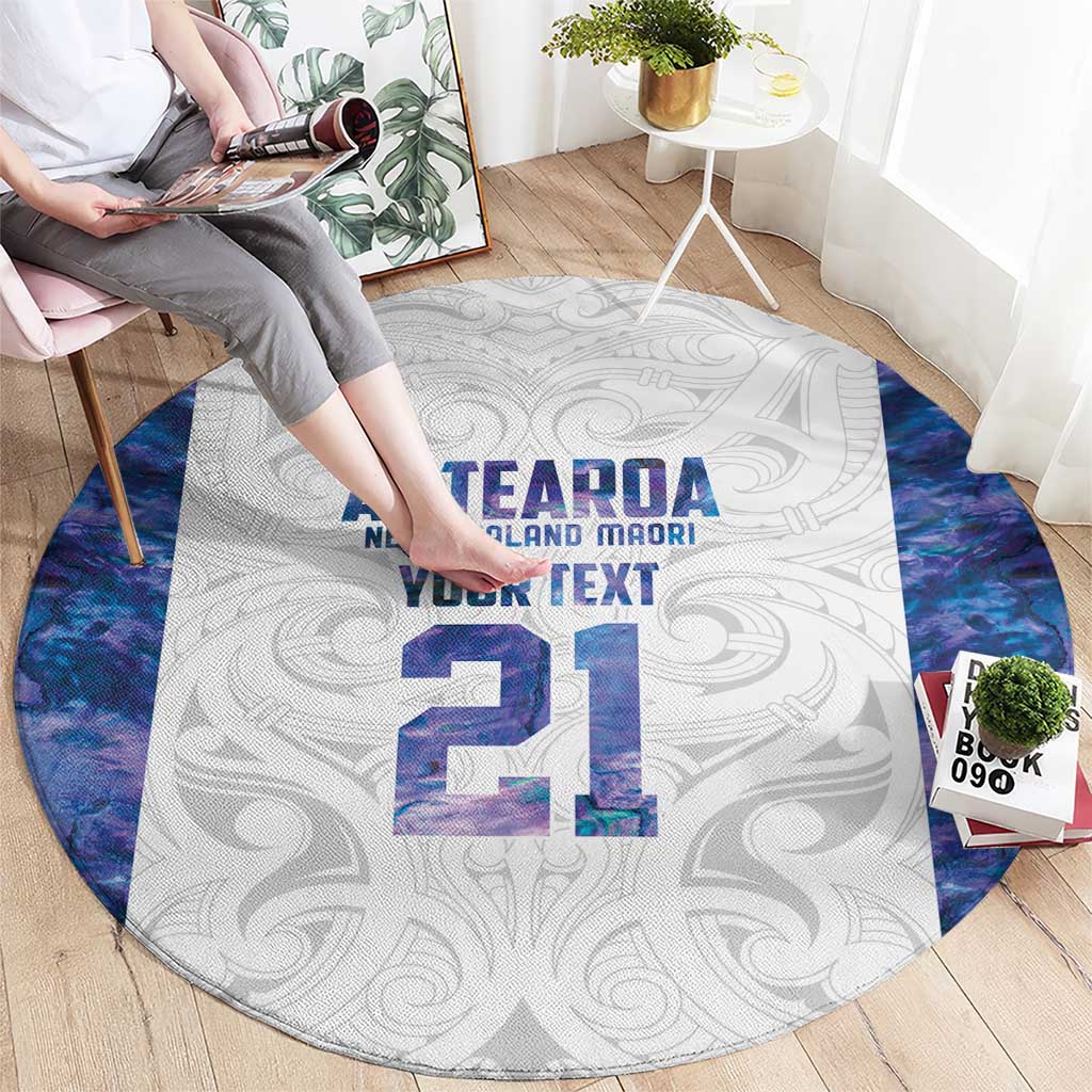 Custom New Zealand Aotearoa Round Carpet Purple Maori Paua Shell Indigenous - Polynesian Pride