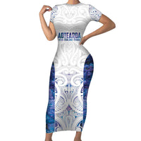 Custom New Zealand Aotearoa Short Sleeve Bodycon Dress Purple Maori Paua Shell Indigenous - Polynesian Pride