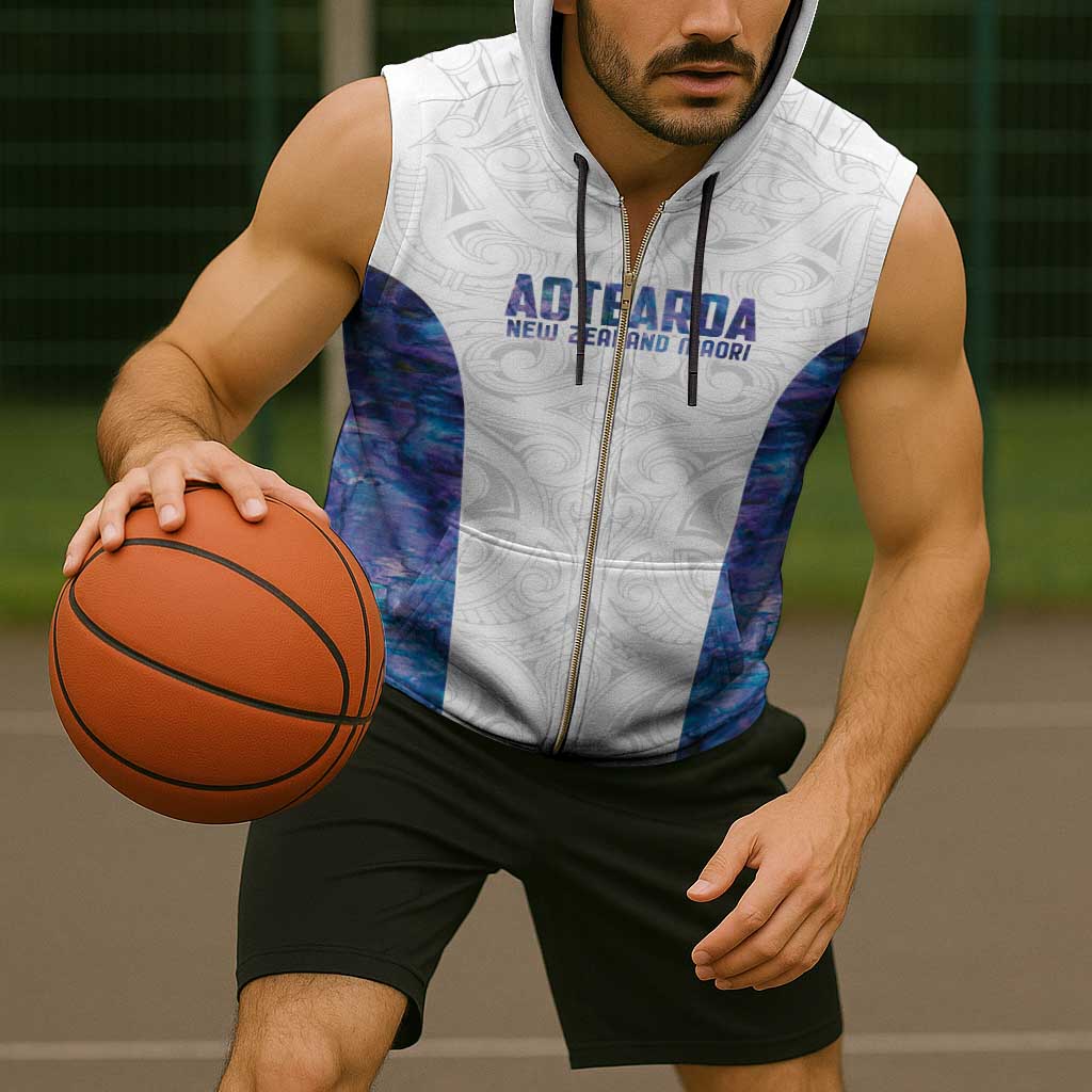 Custom New Zealand Aotearoa Sleeveless Zip Hoodie Purple Maori Paua Shell Indigenous - Polynesian Pride