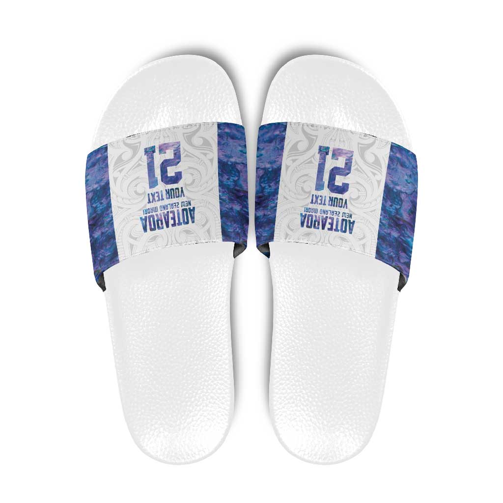 Custom New Zealand Aotearoa Slide Sandals Purple Maori Paua Shell Indigenous - Polynesian Pride