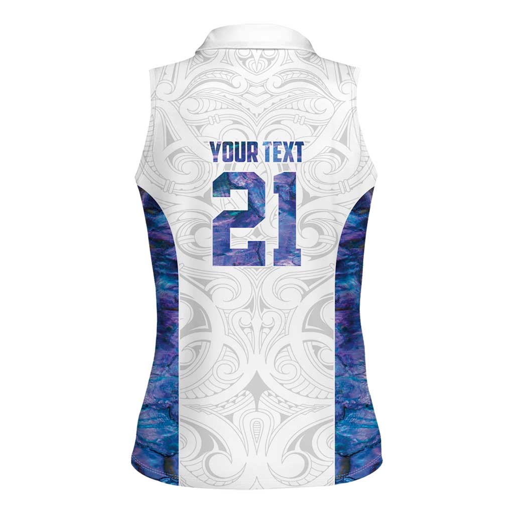 Custom New Zealand Aotearoa Women Sleeveless Polo Shirt Purple Maori Paua Shell Indigenous - Polynesian Pride