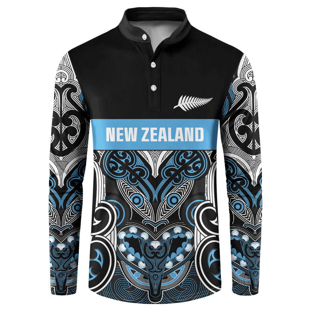 World Cricket Custom New Zealand Button Sweatshirt Kia kaha nga Potae Pango LT9 Black - Polynesian Pride