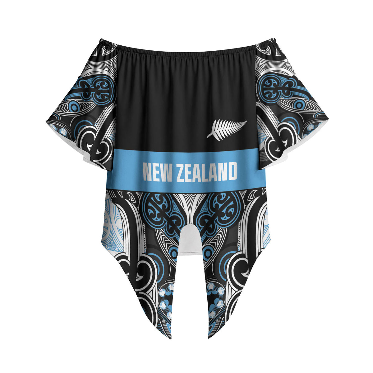 World Cricket Custom New Zealand Off Shoulder Wrap Waist Top Kia kaha nga Potae Pango LT9 - Polynesian Pride