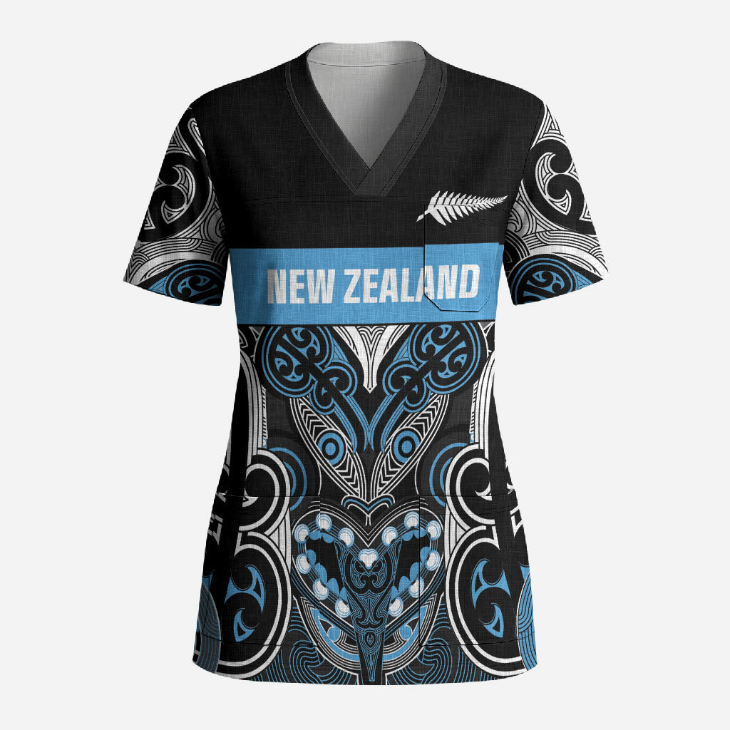 World Cricket Custom New Zealand Scrub Top Kia kaha nga Potae Pango