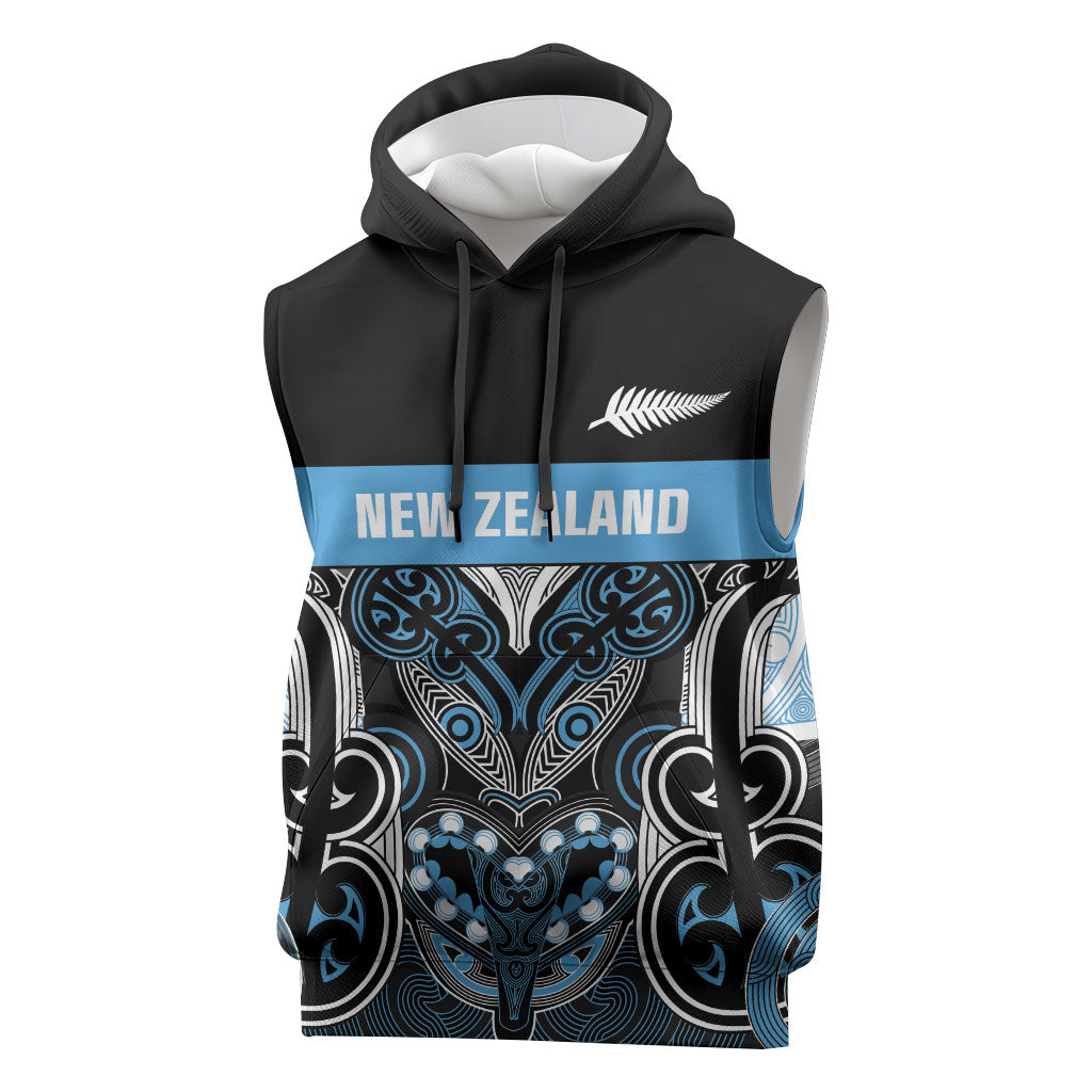 World Cricket Custom New Zealand Sleeveless Hoodie Kia kaha nga Potae Pango LT9 Black - Polynesian Pride